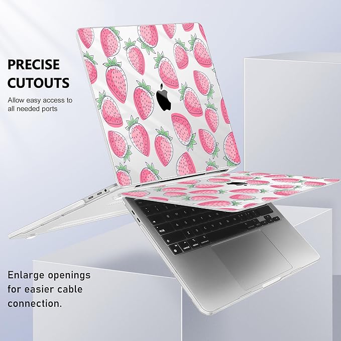 May Chen for MacBook Pro 16 inch A2141 2020 2019 Release, Screen Protector & Keyboard Cover Plastic Soft-Touch Case for MacBook Pro 16-inch with Touch Bar & Touch ID - Strawberry