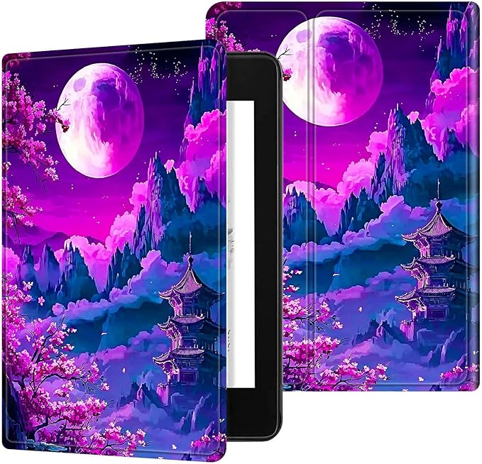 for All-New 6" Kindle 11th Generation 2024/2022 Release E-Reader Case, Slim Kickstand Stand Leather Smart Cover with Auto Wake/Sleep, Purple Mountain Moon