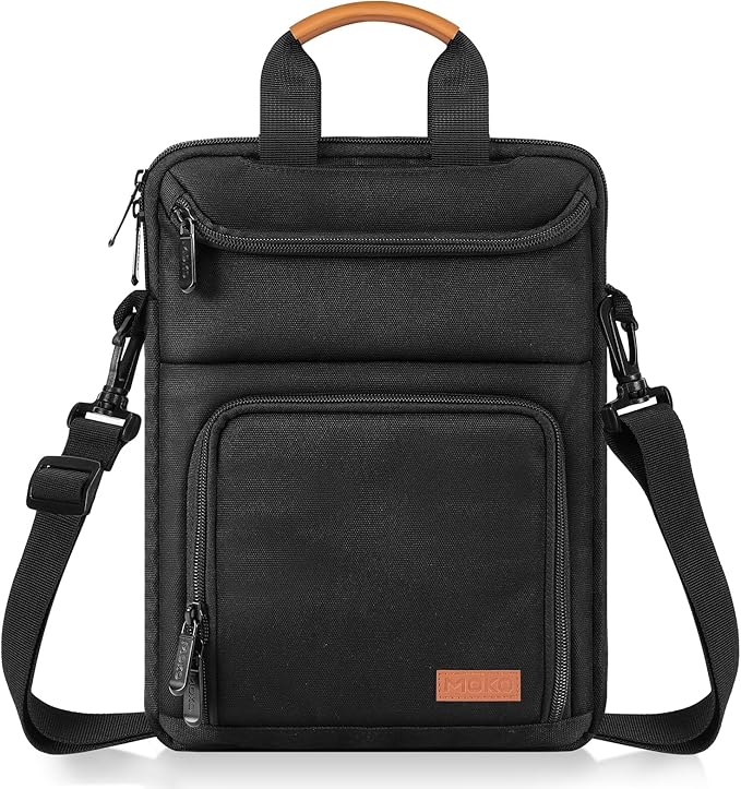 MoKo 10-13 Inch Tablet Sleeve Carrying Bag Fits New 13" iPad Pro M5 & Air M3 2025, i-Pad Pro 12.9/11, 11" iPad A16/Air M3,Galaxy Tab S9/S8 Plus 12.4, with Shoulder Strap, Handle and Pockets, Black