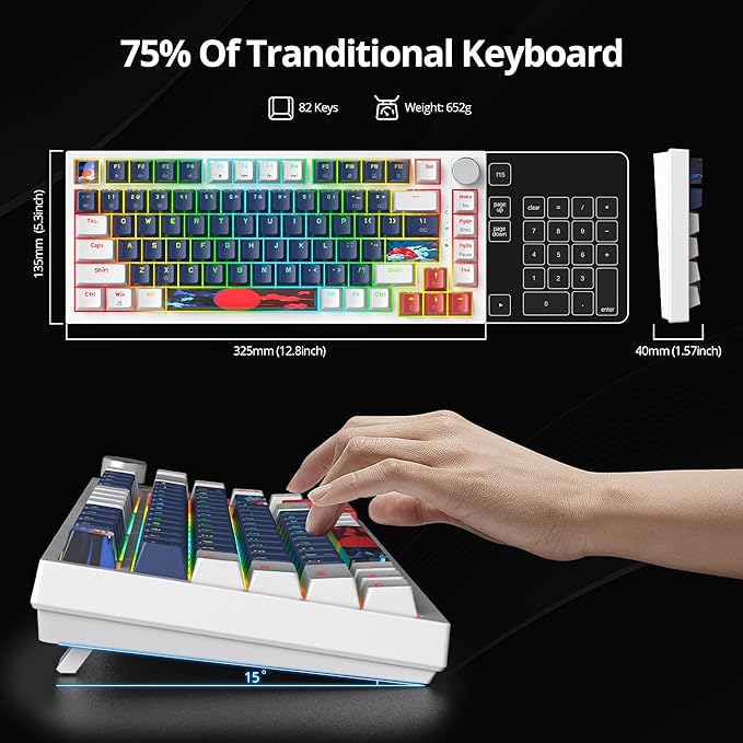 Guffercty kred 75% Percent Blue Wired Keyboard Gasket Mount, Hot-swappable RGB Mechanical Gaming Keyboard Programmable with Knob for Mac/Win (82 Blue Earth)