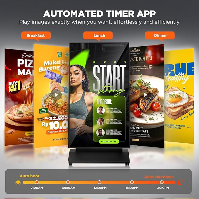 43 Inch Digital Signage Display, 4K 800 Nits UHD Full Screen LCD Advertising Kiosk, Portable Floor Standing Auto AD Player Android14 App-Based Control with USB/HDMI/WiFi
