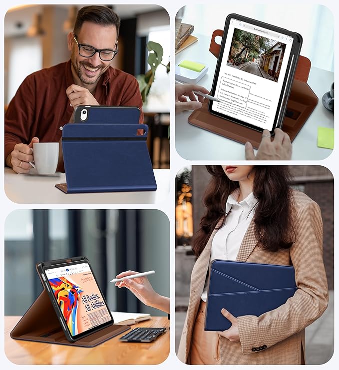 DTTO for iPad Air 11 inch Case M4 / M3 / M2 (2026/2025/2024), iPad Air 5th / 4th Gen (2022/2020), 360 Degree Rotating Premium Leather Folio Stand Cover with Pencil Holder, New Navy Blue
