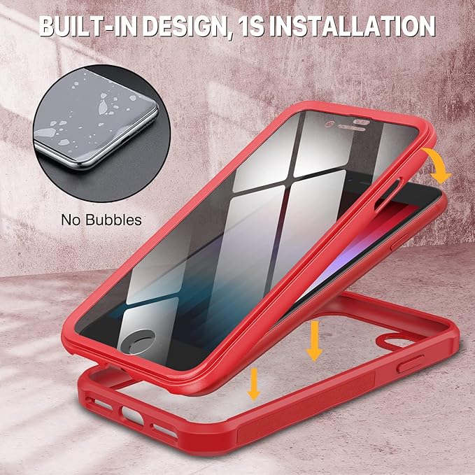 CENHUFO Privacy Case for iPhone SE 2022 3rd / iPhone SE 2020 2nd / iPhone 8/7, Full Body Phone Cover with Built-in 9H Tempered Glass Privacy Screen Protector, Anti Peep Shockproof Bumper - Red