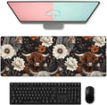 Rustic Highland Cow & Floral Gaming Mouse Pad, Large Cows Desk Mat for Laptop Keyboard Computer, Non-Slip Rubber Base Desktop Extended Mousepad for Office Home Accessories 31.5"×11.8"