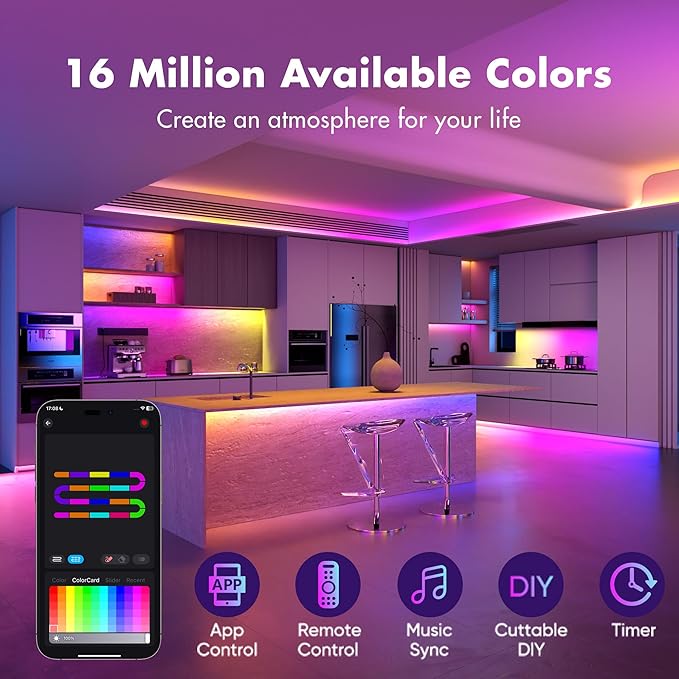 LED Strip Lights 65.6FT, Smart IC RGB Segmented DIY Color Changing, Rainbow Chasing Effects, WiFi App/Voice Control, Music Sync, Works with Alexa & Google Assistant, LED Lights for Bedroom Decor