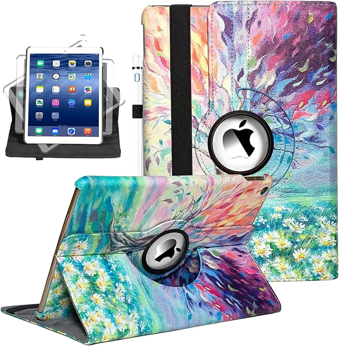 360 Degree Rotating Stand Smart Case for iPad Air (3rd Gen) 10.5" 2019 / iPad Pro 10.5" 2017, Auto Wake Up/Sleep Feature, Colorful Lucky Tree