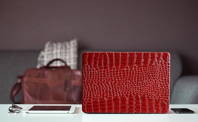 Compatible with Crocodile MacBook Air 13 inch Case 2021 2020 2019 2018 M1 A2337 A2179 A1932, Textured Elegant Luxury Aligator Skin Snakeskin PU Leather Hard Shell & Keyboard Cover, Burgandy