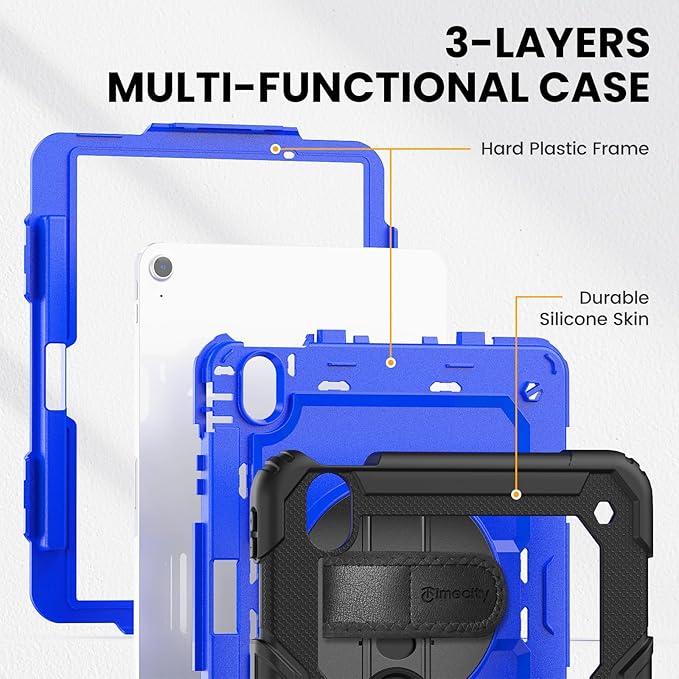 timecity Case for iPad Air 11 Inch M4 / M3 / M2 (2026/2025/ 2024), 360° Rotating Stand, Pencil Holder & Wireless Charging, Shockproof with Screen Protector & Shoulder Strap - for Designers, Dark Blue