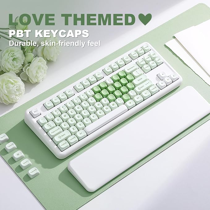 YUNZII B87 Wireless Mechanical Keyboard,QMK/VIA Programmable,TKL Layout 87 Keys,BT/2.4G/USB-C,Hot Swap Gasket Mount RGB Backlit Gaming with Wrist Rest for Win/Mac (Matcha Heart, Milk V2)