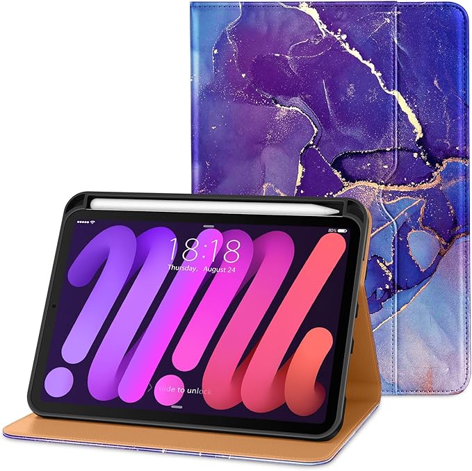 DTTO for iPad mini 7th (A17 Pro) 2024/iPad Mini 6th Generation Case 2021 8.3 Inch, Premium Leather Business Folio Stand Cover for Mini 7/6 with Pencil Holder-Multiple Viewing Angles, Royal Marble