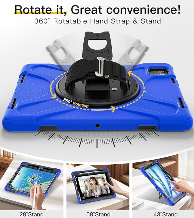 BRAECN Case for iPad Air 11 inch 2026(M4) 2025(M3) 2024(M2),iPad Pro 11 inch(4th/3rd/2nd/1st)& Air 10.9"(5th/4th) Protective with Pencil Holder Screen Protector 360°Rotating Stand Handle Full Body
