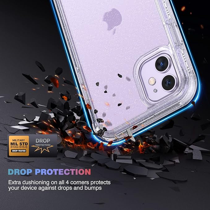 Diaclara Compatible with iPhone 11 Case, Full Body Rugged with Built-in Touch Sensitive Anti-Scratch Screen Protector, Soft TPU Bumper Case Clear Compatible with iPhone 11 6.1" (Clear Glitter)