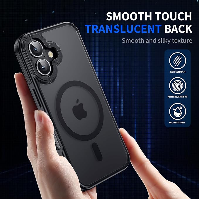 Strong Magnetic for iPhone 16 Plus case [10Ft Military-Grade Protection] Compatible with fit MagSafe Shockproof Slim Thin Cover 6.7 inch 16 Plus Phone case, Black Bumper