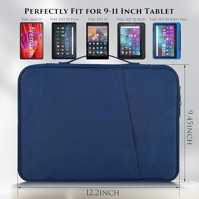 9-11 Inch Tablet Carrying Sleeve Case for Amazon Fire Max 11 2023/10.1" Fire HD 10 Plus Kids Pro,iPad 11th/Pro M5 M4/Air M4 M3 M2 11"/Samsung Galaxy Tab S9 S8 S7 11" Protective Bag with Handle(Blue)