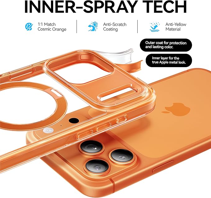 CASEKOO Official Cosmic Orange for iPhone 17 Pro Max Case with Ultra Magnetic Stand, Fit for MagSafe, 17FT Military Grade Protection, Transparent Slim Cover for iPhone 17 Pro Max 6.9'', Orange