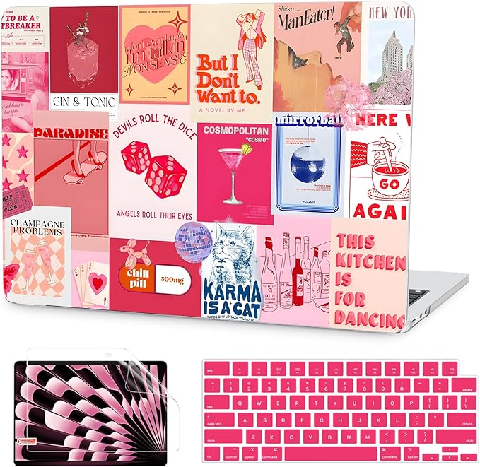 G JGOO Compatible with MacBook Air 13 inch Case 2026 2025-2022 M5 A3449 M4 A3240 M3 A3113 M2 A2681, Plastic Hard Shell for MacBook Air 13.6 inch Case+Keyboard Cover+Screen Protector, Red Collage