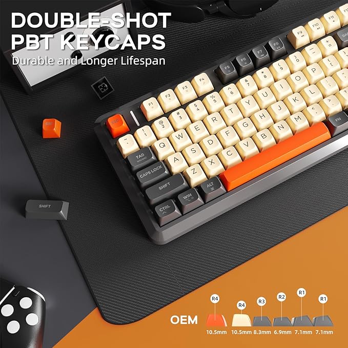 FREEWOLF M75 Wireless Gaming Keyboard Mechanical Feel Membrane with Knob & OLED Display Bluetooth/2.4Ghz Rainbow Backlit Gradient PBT Keycaps 2000mAH Battery Anti-Ghosting-Dark Grey