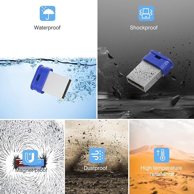 32GB Small USB Drive K&ZZ 10 Pack 32 GB Mini Thumb Drive with Lanyard 32G Low Profile USB Flash Drive Short Flash Drives for PC Laptop (32GB, Blue)