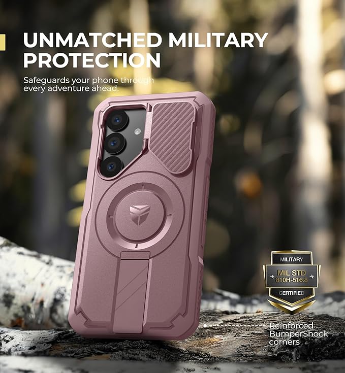 Dexnor for Samsung Galaxy S25 Case with Camera Cover & Adjustable Kickstand & Built-in Screen Protector, Magnetic Rugged Shockproof Bumper Cases Heavy-Duty Magnetic Protective Cover (2025),Peony Pink