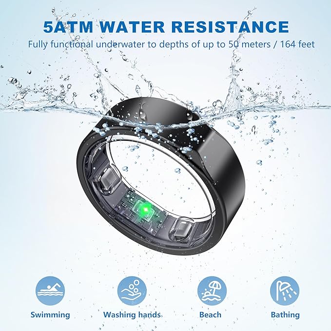 Smart Ring for Women Men, Titanium Fitness Ring with Heart Rate, Stress & Sleep Monitoring,Step & Calorie Counter, 5ATM Waterproof for iPhone and Android,No Subscription Fee (Black, 11)