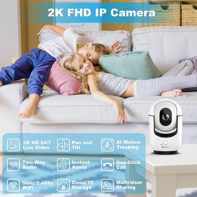 Cloarks 2K Pan/Tilt Security Camera, WiFi Indoor Cameras for Home Security with AI Motion Detection, Pet/Dog/Baby Camera with Phone App, 2-Way Audio, 24/7, Siren, TF/Cloud Storage, 4 Pack