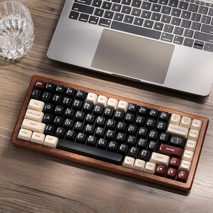 GLENCREAG WK84 USB-C Wired Wooden Mechanical Keyboard, 75% Layout 84 Keys, RGB Backlit, Hot-Swappable Green Switches, QMK/VIA Programmable, for Gaming & Typing