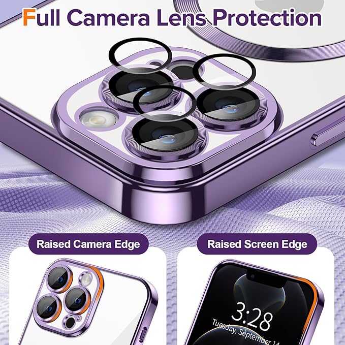 Hython Magnetic Clear for iPhone 12 Pro Case with Camera Lens Protector [Compatible with MagSafe] Luxury Plating Edge Slim Soft TPU Cover Protective Phone Case for iPhone 12 Pro 6.1", Deep Purple