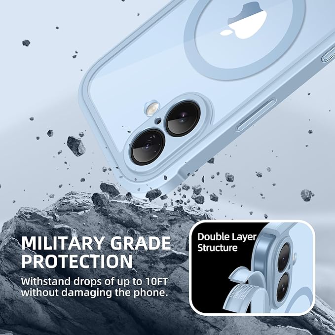 BERFY for iPhone 17 Case, Compatible with MagSafe, Built-in Glass Screen Protector, Camera Protection, Shockproof Full Body Phone case 6.3", Clear Blue