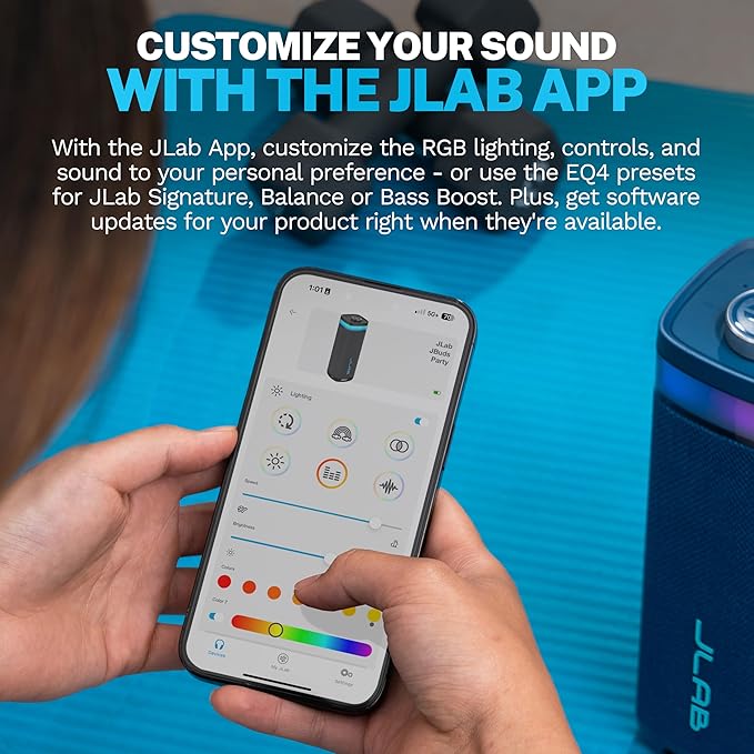 JLab, JBuds Party, Portable Bluetooth Speaker, Waterproof, Multi-Speaker Connection, RGB Lighting, Navy