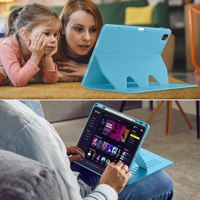 VIKESI Case for iPad Pro 12.9 6th / 5th / 4th / 3rd Generation Case 2022/2021/2020/2018,Multiple Angles Magnetic Stand Cover,Shockproof Soft Back,Pencil Holder,and Auto Sleep/Wake,Sky Blue