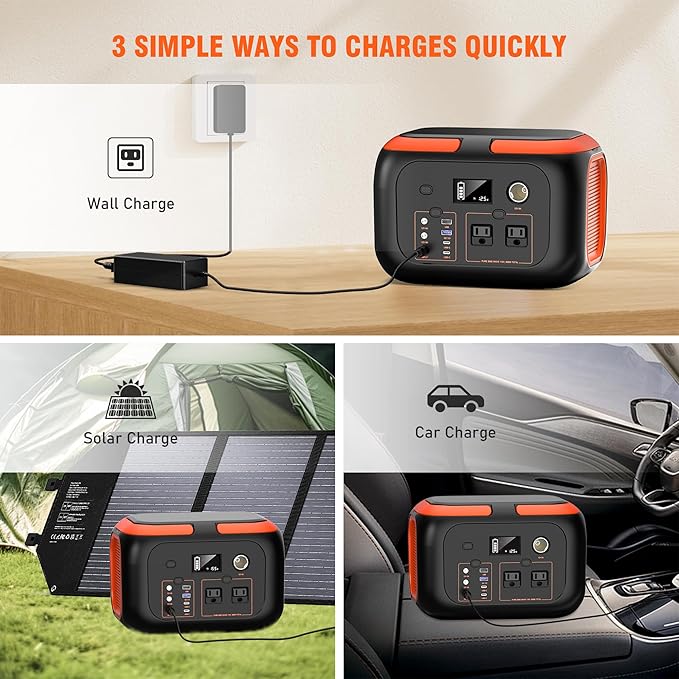 SinKeu Portable Power Station 600W, 296Wh/80000mAh Backup Lithium Battery Pack Bank, 110V Pure Sine Wave AC Outlet Solar Generator for Camping Emergency RV Outdoor Hurricane Supplies