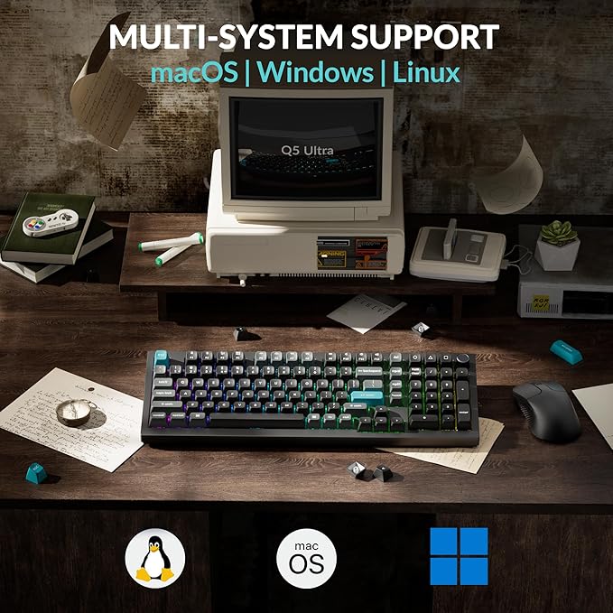 Keychron Q5 Ultra 8K Wireless Custom Mechanical Keyboard 2.4 GHz & Bluetooth 660Hr Battery Aluminum Body ZMK Launcher with Hot-swappable Red Switches PBT Keycaps for Mac Windows Linux - Black