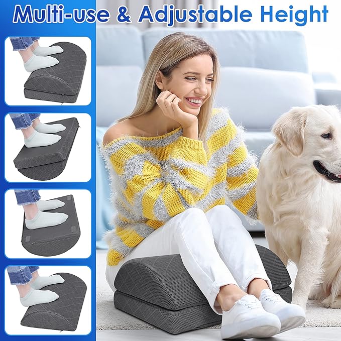 CushZone Foot Rest,Desk & Gaming Accessories,Foot Rest for Under Desk at Work,Comfortable Footrest with 2 Adjustable Heights & Removable Cover, Office Desk Accessories（Gray-20 in）