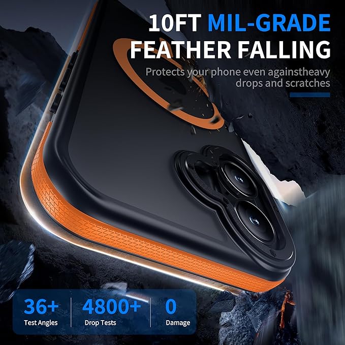Strong Magnetic for iPhone 16 Plus case [10Ft Military-Grade Protection] Compatible with fit MagSafe Shockproof Slim Thin Cover 6.7 inch 16 Plus Phone case, Orange Bumper
