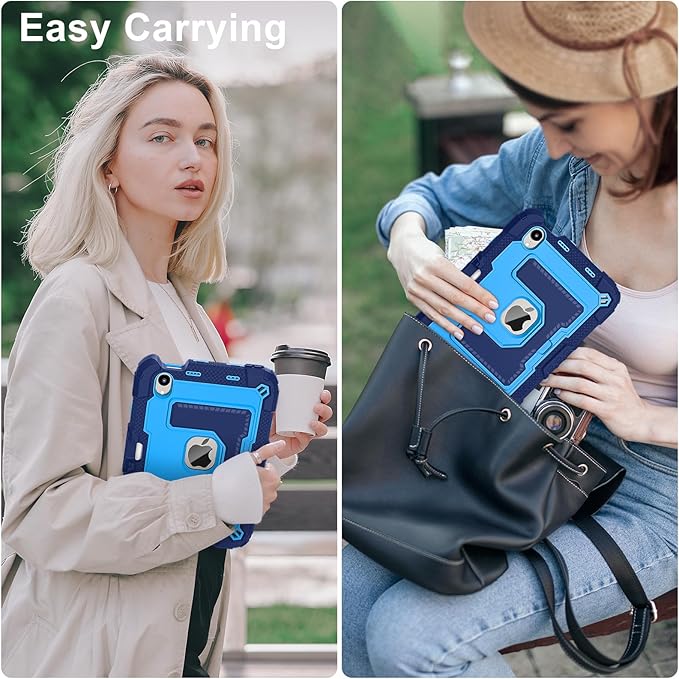 Kids Friendly Case for Apple iPad mini 7 A17 Pro 2024/iPad Mini 6 2021 8.3 Inch 7th/6th Gen Case with Pencil Holder & Shoulder Strap, Shockproof Kickstand Hard Shell Protective Cover,Blue