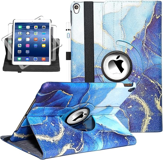 360 Rotating Stand Smart Case for iPad Air (3rd Gen) 10.5" & iPad Pro 10.5" - Auto Wake/Sleep Feature (Blue Marble)