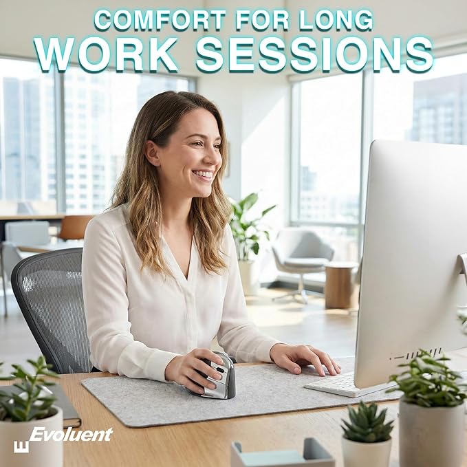 Evoluent – Inventor of The Vertical Mouse – VMC Vertical Ergonomic Mouse Wireless USB/Bluetooth Ergo Design for Right Hand M-L, Sculpted Comfort, 4 Speeds, Copy & Paste Buttons
