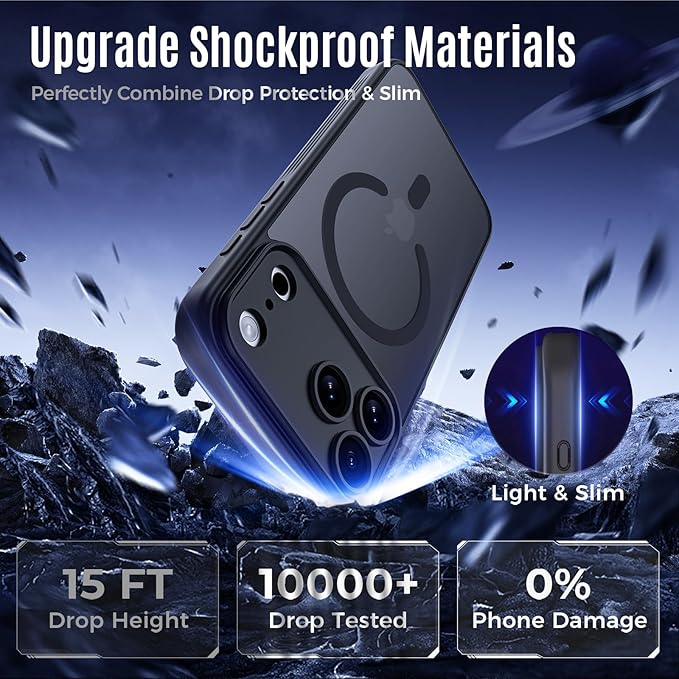 Symcele Designed for iPhone 17 Pro Max Case, Compatible with MagSafe, [Camera Protection] [15FT Military Drop Protection] Shockproof Translucent Matte Anti-Slip Phone Case, 6.9", Black