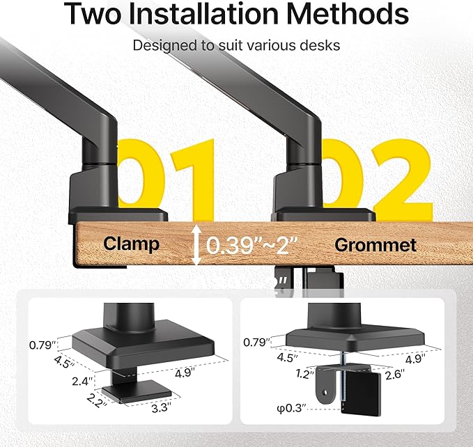monTEK Single Monitor Arm for Max 45 Inch Ultrawide Screens Adjustable Monitor Desk Mount Holds 35 Lbs Cable Management with Clamp/Grommet Desk Mount, VESA 75/100mm