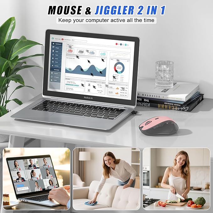 Bluetooth Wireless Mouse for Mac MacBook Air iPad Pro PC, Ergonomic Rechargeable Computer Mouse with Jiggler Mode, 3 DPI Levels & Forward/Back Buttons Laptop Mice for Office/Home/School, Pink