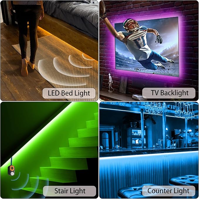 Motion Sensor LED Light Strip 2 x 10ft Under Bed Lights, RGB 3 Mode Motion Activated Bed Light with Music Sync and Timer, Dimmable Color Changing LED Lights for Bedroom Mother Day Gift
