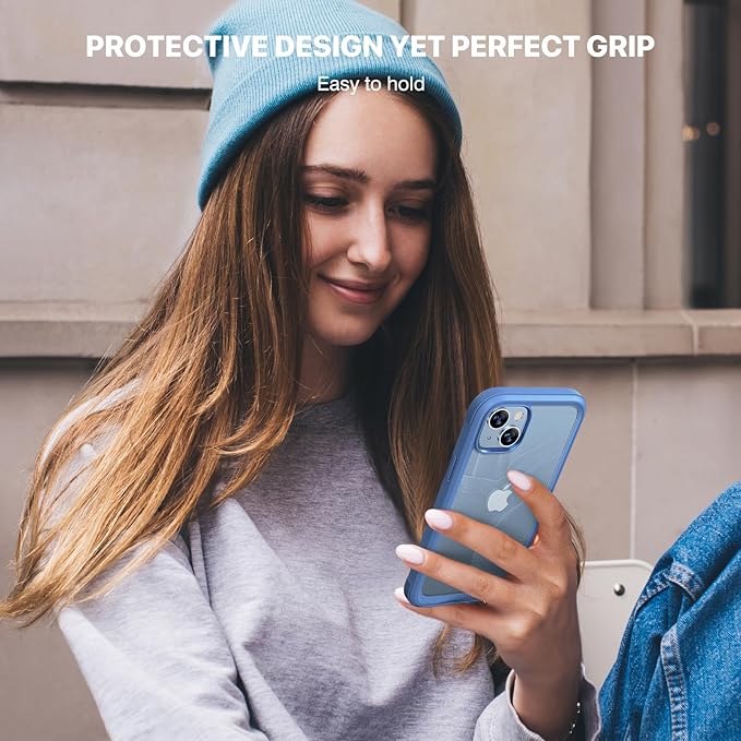 Diaclara Designed for iPhone 14 Plus Case, Full Body Rugged Case with Built-in Touch Sensitive Anti-Scratch Screen Protector, with Camera Lens Protector (Blue and Clear)