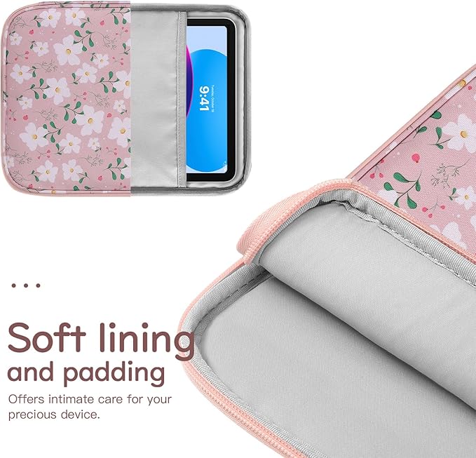 Dadanism 9-11" Tablet Sleeve Bag Carrying Case for iPad (A16) 11th Gen 11", iPad 10th Gen 10.9" Air 5/4, iPad Air M4/Pro 11", iPad 9/8/7th, Galaxy Tab A11+ Plus 11", Remarkable 2 10.3", Pink Flowers