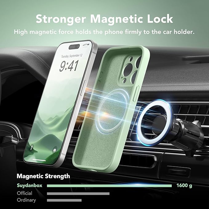 Magnetic for iPhone 14 Pro Case, Compatible with MagSafe, [Full Camera Protection][Screen Protector] Silicone Shockproof Protective Phone Case for iPhone 14 Pro 6.1", Light Cyan