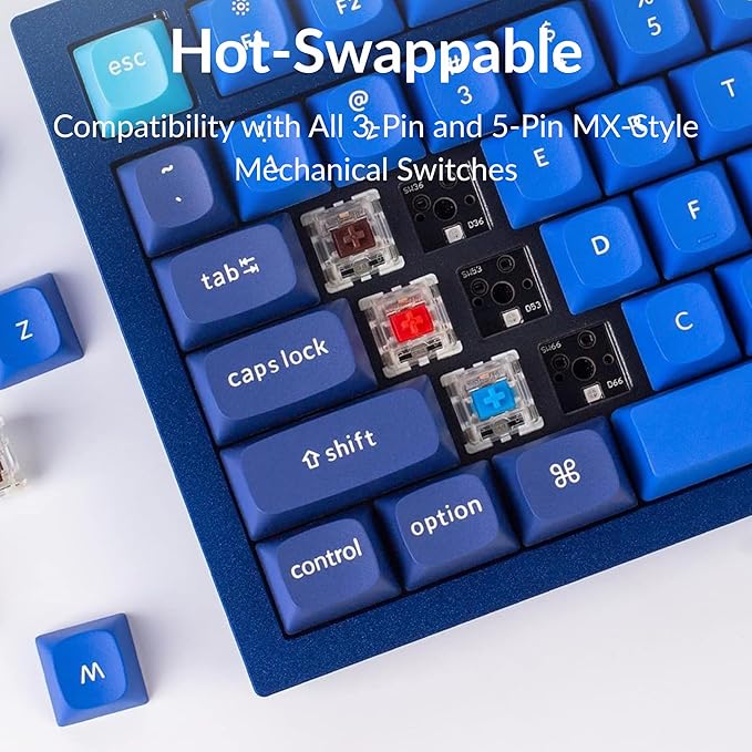 Keychron Q5 Wired Custom Mechanical Keyboard Knob Version, 96% Layout QMK/VIA Programmable with Hot-swappable Gateron G Pro Red Switch Double Gasket Compatible with Mac Windows Linux - Navy Blue A