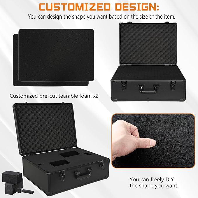 23 Inch Aluminum Carrying Case 23 X 16.5 X 8.6 Inch Ideal for Microphone & Camera Gear Transportation, DJ Mixer Case with Customizable Pre-Diced Foam, Black