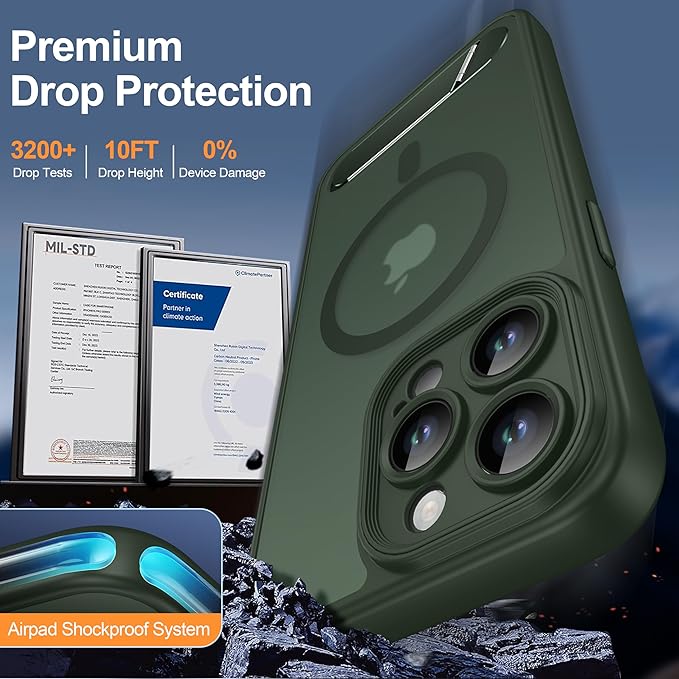 Magnetic Compatible with iPhone 15 Pro Max Case, [Built-in Kickstand][Full Camera Protection][Compatible with MagSafe][Anti-Fingerprint] Shockproof Phone Case for iPhone 15 Pro Max 6.7",Green