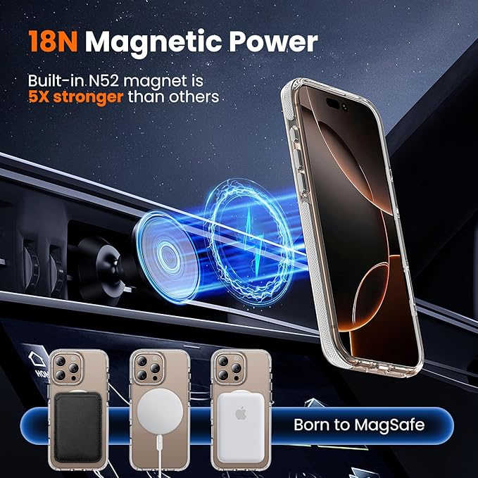 toushion 3 in 1 for iPhone 16 Pro Max Case Clear with MagSafe, Yellowing-Resistant Acrylic Back, Shockproof Guard Corners, Military-Grade Protection for iPhone 16 Pro Max Phone Case Clear Bumper