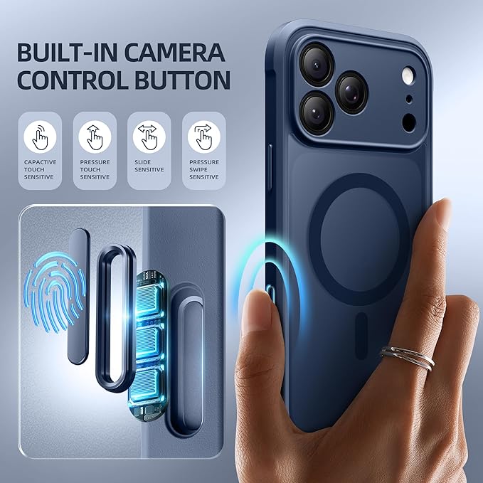 BERFY for iPhone 17 Pro Case, Compatible with MagSafe, Built-in Privacy Screen Protector, Camera Protection, Shockproof Full Body Phone Case 6.3", Translucent Deep Blue