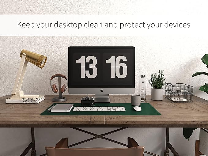 RENMTURE Dual-Sided Mouse Pad, Natural Cork & PU Leather Large Desk Pad for Office and Home Work, Desk Protector Non-Slip, Waterproof, Easy Clean (Dark Green, 32"x16")